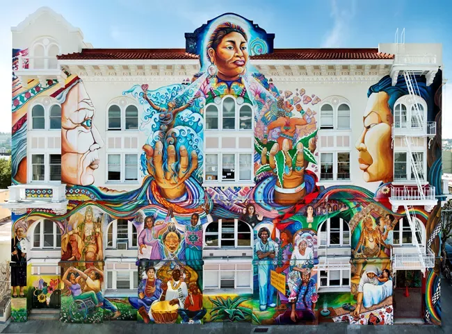 MAESTRAPEACE, Lapidge Street façade, murals on The San Francisco Women's Building, 18th and Valencia Street